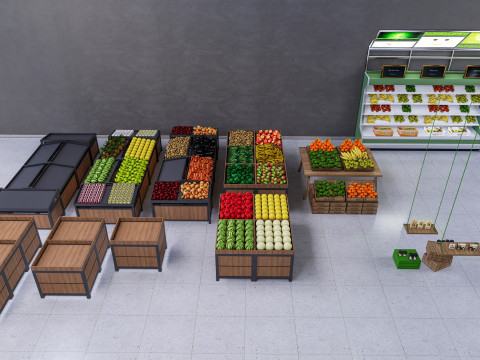Fruits and vegetables Supermarket Grocery store Rack 1 3D 模型