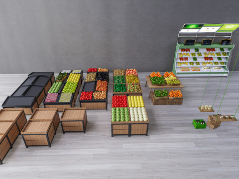 Fruits and vegetables Supermarket Grocery store Rack 1 3D 模型