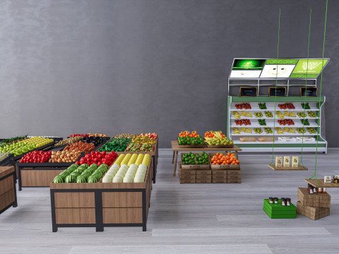 Fruits and vegetables Supermarket Grocery store Rack 1 3D 模型