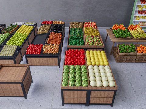 Fruits and vegetables Supermarket Grocery store Rack 1 3D 模型