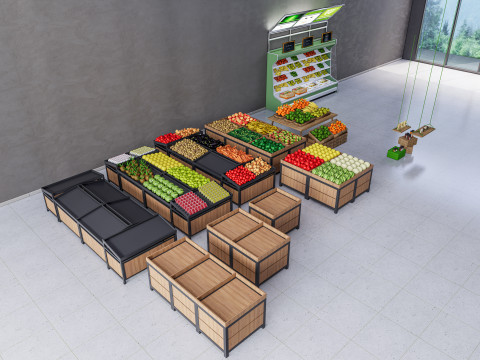 Fruits and vegetables Supermarket Grocery store Rack 1 3D 模型