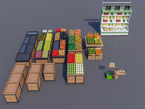 Fruits and vegetables Supermarket Grocery store Rack 1 3D 模型