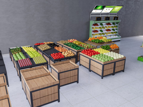 Fruits and vegetables Supermarket Grocery store Rack 1 3D 模型