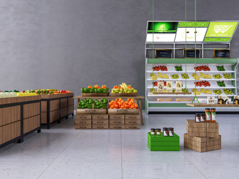 Fruits and vegetables Supermarket Grocery store Rack 1 3D 模型