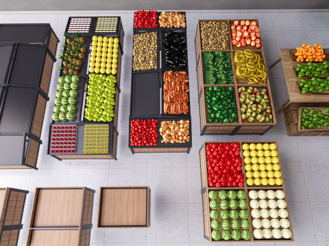 Fruits and vegetables Supermarket Grocery store Rack 1 3D 模型