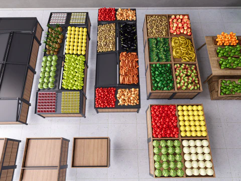 Frutas e legumes Supermercado Mercearia Rack 1 Modelo 3D