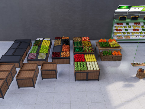 Fruits and vegetables Supermarket Grocery store Rack 1 3D 模型