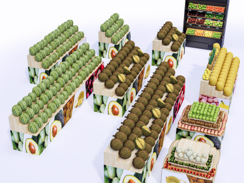 Fruits and vegetables Supermarket Grocery store Rack 2 3D Model