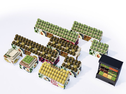 Fruits and vegetables Supermarket Grocery store Rack 2 3D Модель