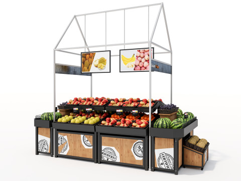 Fruits and vegetables Supermarket Grocery store Rack 3 3D Model