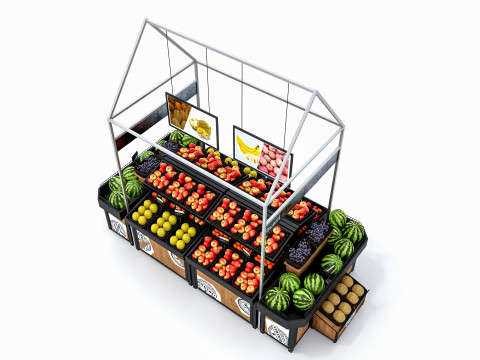Fruits and vegetables Supermarket Grocery store Rack 3 3D मॉडल