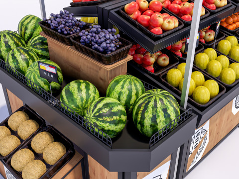 Fruits and vegetables Supermarket Grocery store Rack 3 3D मॉडल