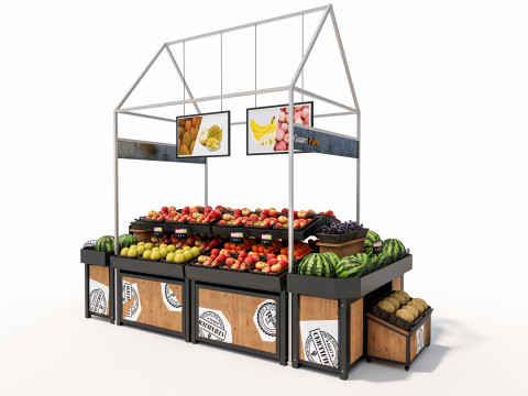 Fruits and vegetables Supermarket Grocery store Rack 3 3D मॉडल