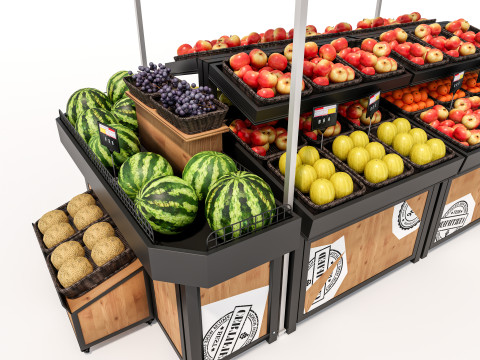 Fruits and vegetables Supermarket Grocery store Rack 3 3D मॉडल