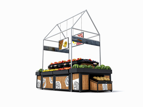 Fruits and vegetables Supermarket Grocery store Rack 3 3D मॉडल
