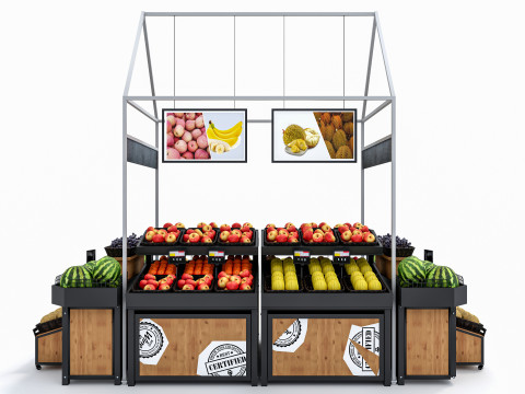 Fruits and vegetables Supermarket Grocery store Rack 3 3D मॉडल