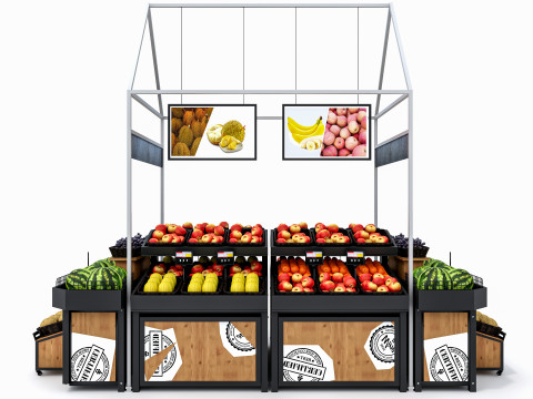 Fruits and vegetables Supermarket Grocery store Rack 3 3D मॉडल