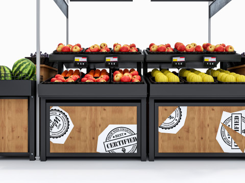 Fruits and vegetables Supermarket Grocery store Rack 3 3D मॉडल