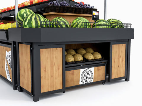 Fruits and vegetables Supermarket Grocery store Rack 3 3D मॉडल