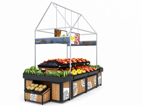 Fruits and vegetables Supermarket Grocery store Rack 3 3D मॉडल