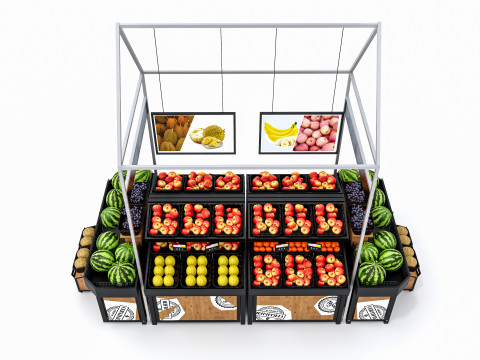 Fruits and vegetables Supermarket Grocery store Rack 3 3D मॉडल