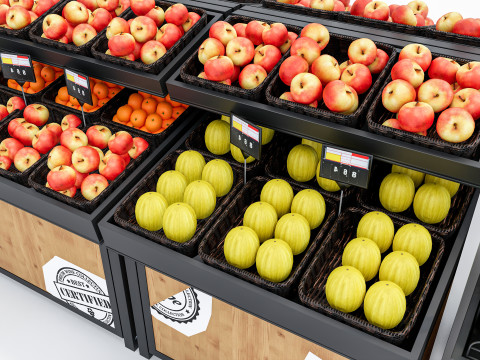 Fruits and vegetables Supermarket Grocery store Rack 3 3D मॉडल