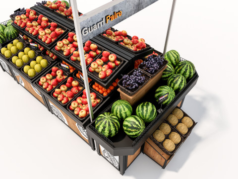 Fruits and vegetables Supermarket Grocery store Rack 3 3D मॉडल