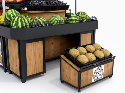 Fruits and vegetables Supermarket Grocery store Rack 3 3D मॉडल