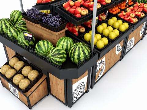 Fruits and vegetables Supermarket Grocery store Rack 3 3D मॉडल
