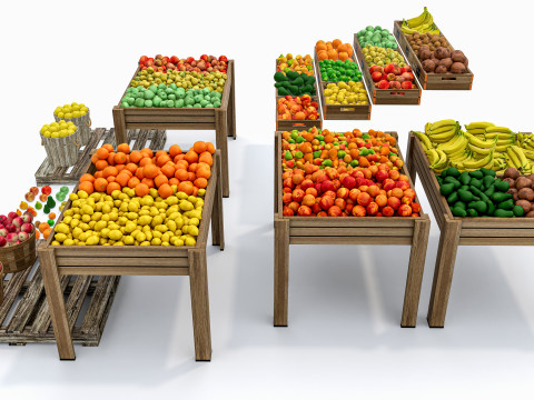 Fruits and vegetables Supermarket Grocery store Rack 4 3D-Modell