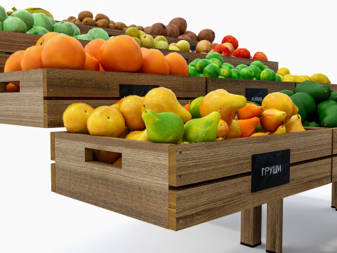 Fruits and vegetables Supermarket Grocery store Rack 4 3D-Modell