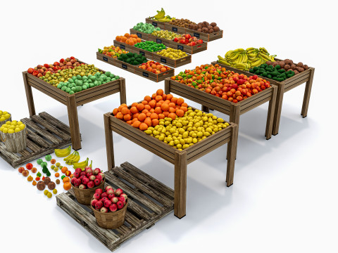Fruits and vegetables Supermarket Grocery store Rack 4 3D-Modell