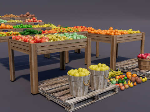Fruits and vegetables Supermarket Grocery store Rack 4 3D-Modell