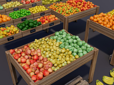 Fruits and vegetables Supermarket Grocery store Rack 4 3D-Modell