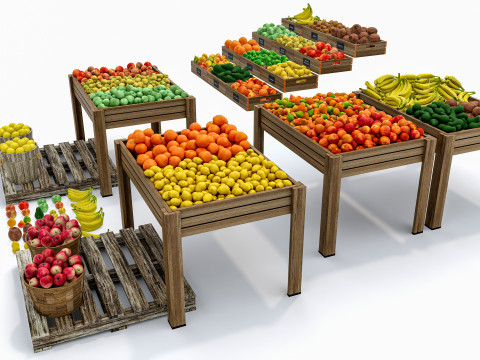 Fruits and vegetables Supermarket Grocery store Rack 4 3D-Modell