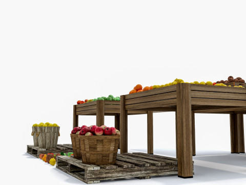 Fruits and vegetables Supermarket Grocery store Rack 4 3D-Modell