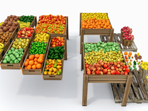Fruits and vegetables Supermarket Grocery store Rack 4 3D-Modell