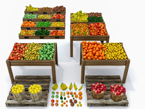 Fruits and vegetables Supermarket Grocery store Rack 4 3D-Modell