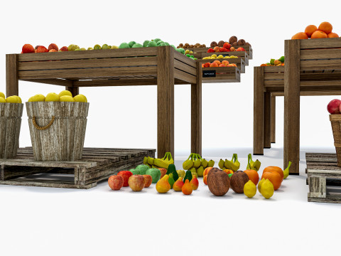 Fruits and vegetables Supermarket Grocery store Rack 4 3D-Modell