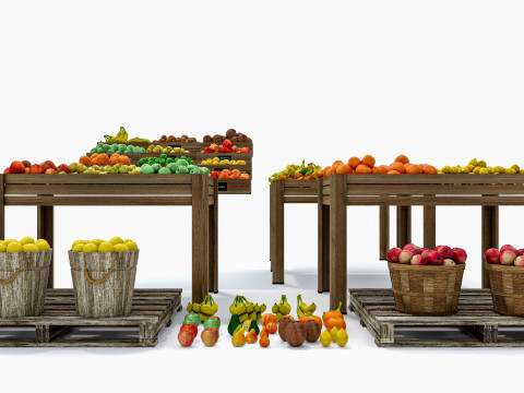Fruits and vegetables Supermarket Grocery store Rack 4 3D-Modell