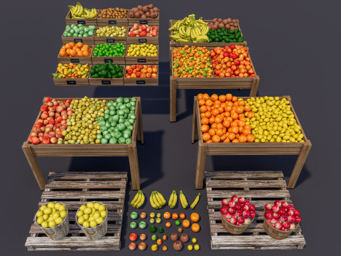 Fruits and vegetables Supermarket Grocery store Rack 4 3D Model