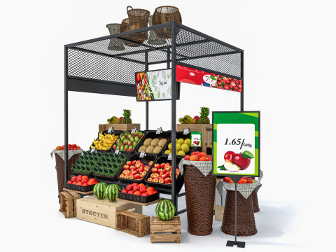 Fruits and vegetables Supermarket Grocery store Rack5 3D Model