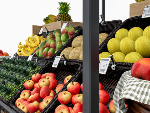Fruits and vegetables Supermarket Grocery store Rack5 3D Модель