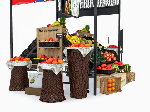Fruits and vegetables Supermarket Grocery store Rack5 3D Модель