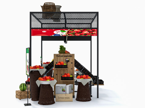 Fruits and vegetables Supermarket Grocery store Rack5 3D Модель