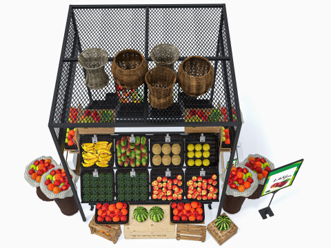 Fruits and vegetables Supermarket Grocery store Rack5 3D Модель
