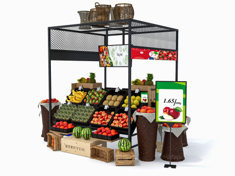 Fruits and vegetables Supermarket Grocery store Rack5 3D Модель