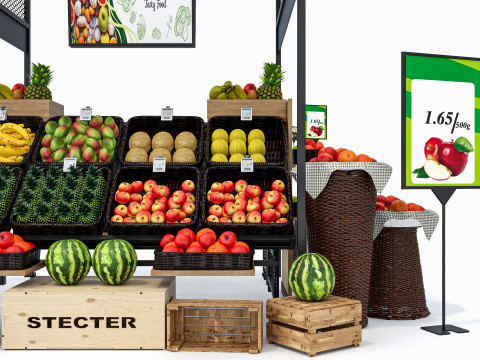 Fruits and vegetables Supermarket Grocery store Rack5 3D Модель