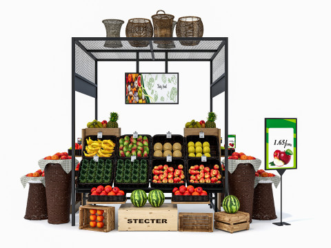 Fruits and vegetables Supermarket Grocery store Rack5 3D Модель