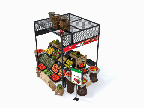 Fruits and vegetables Supermarket Grocery store Rack5 3D Модель